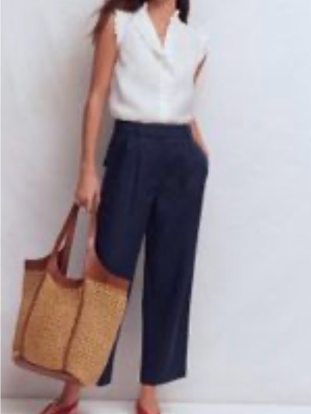 Boden Womens Linen Hampstead Pull On Pant Navy Office Summer 10 L